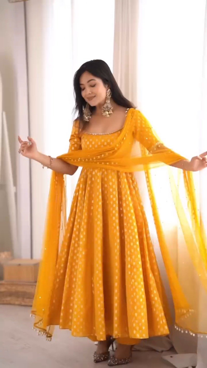 Sun-Kissed Mustard Embroidered Anarkali Kurta Set with Dupatta