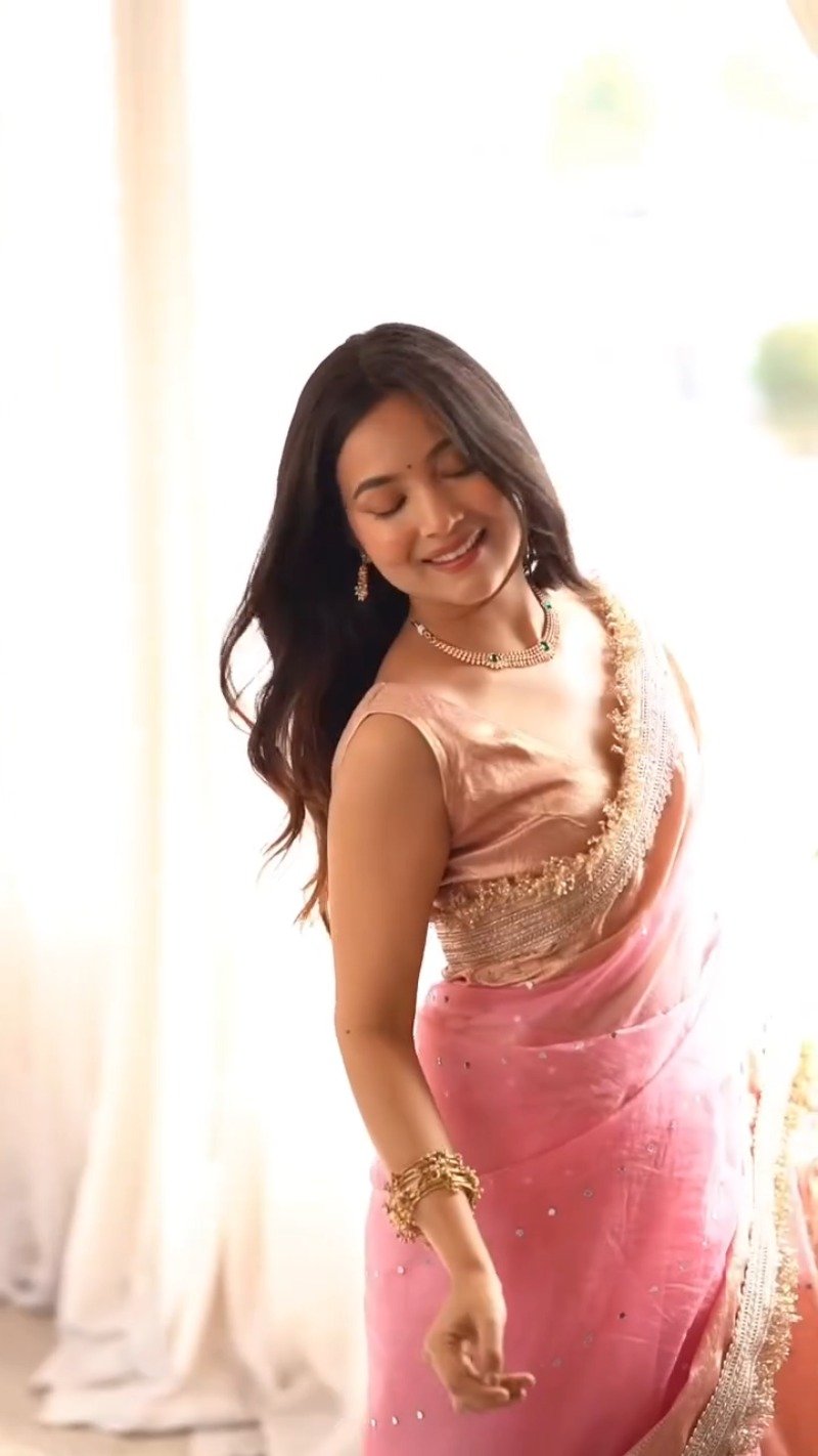 Blush Pink Embellished Organza Saree – A Classic Draped Elegance
