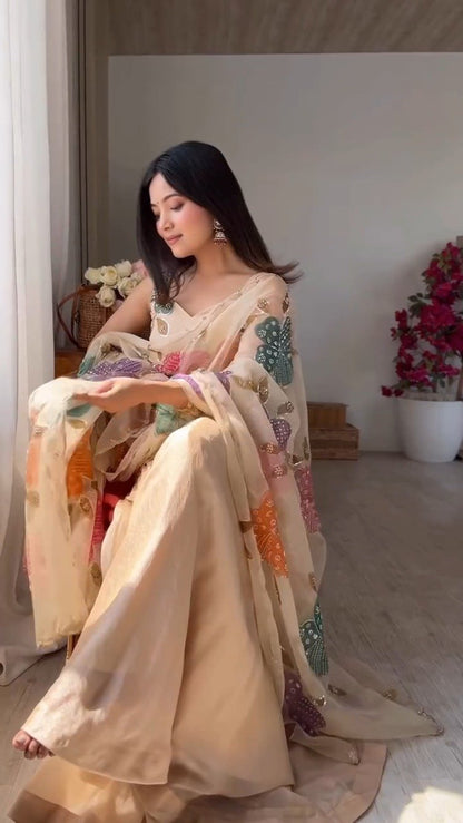 Ethereal Floral Organza Kurta Set with Intricate Sequin Embellishments