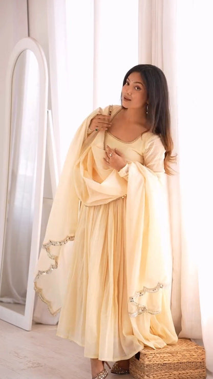 Ethereal Cream Mirror-Work Anarkali Set