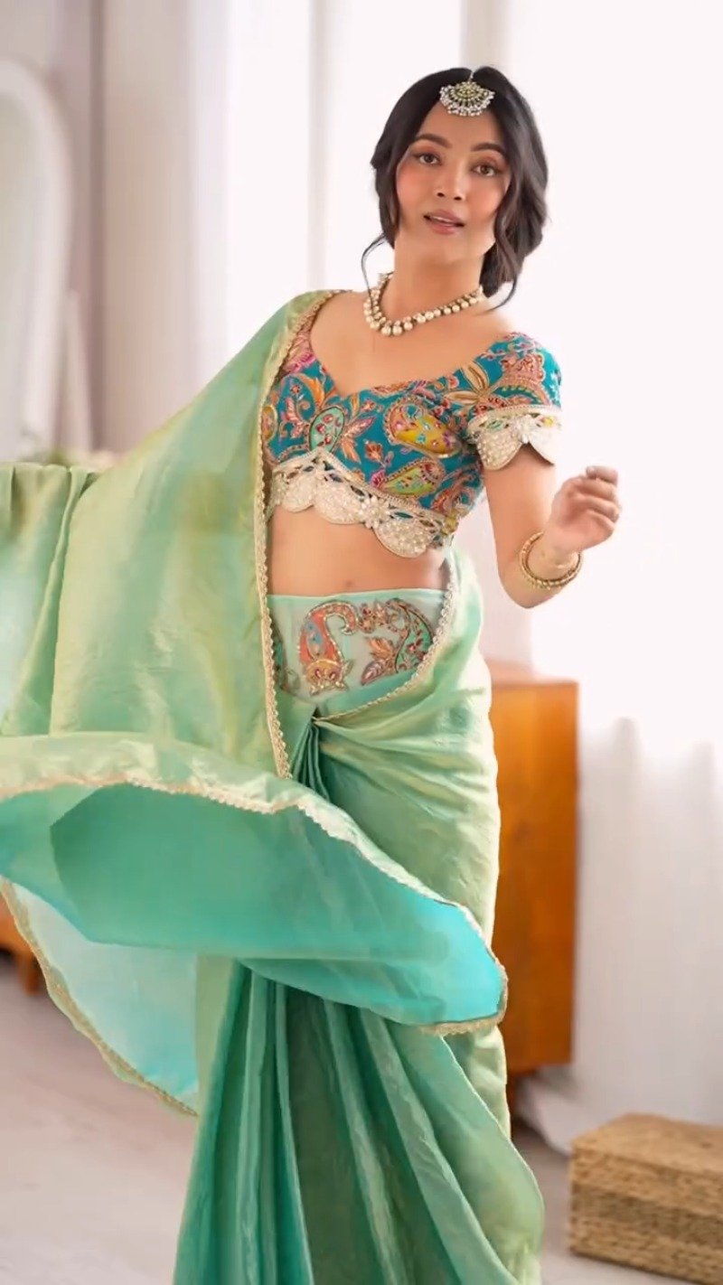 Ethereal Pastel Embroidered Ensemble – Available in Mint Green & Ivory White