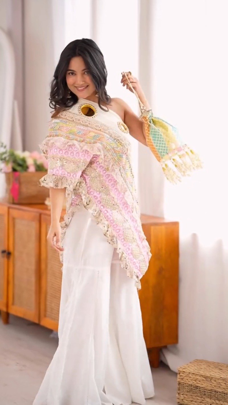 Ethereal Pastel Embroidered Ensemble – Available in Mint Green & Ivory White