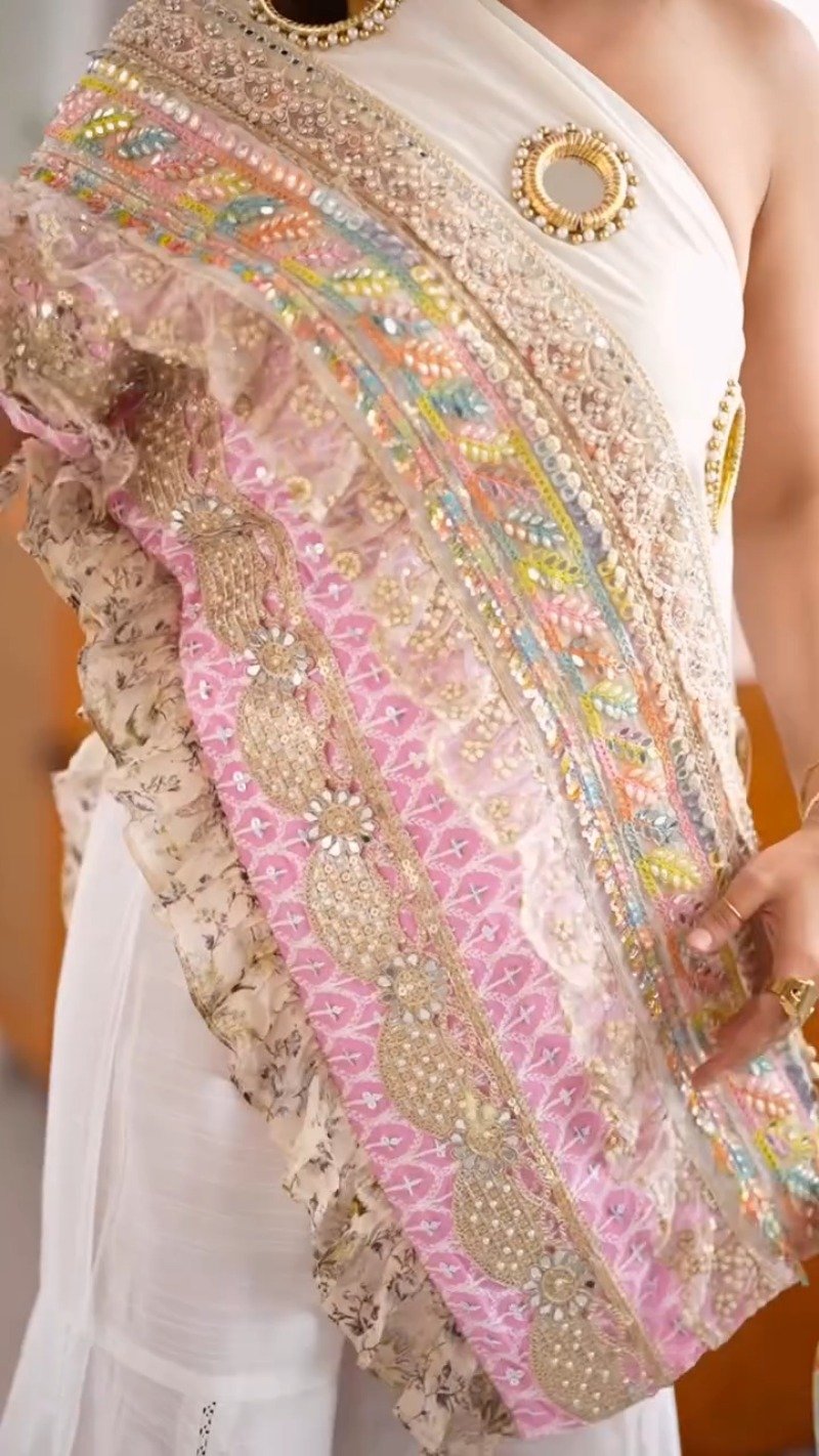 Ethereal Pastel Embroidered Ensemble – Available in Mint Green & Ivory White