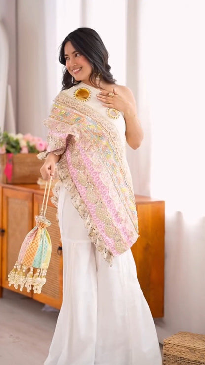 Ethereal Pastel Embroidered Ensemble – Available in Mint Green & Ivory White