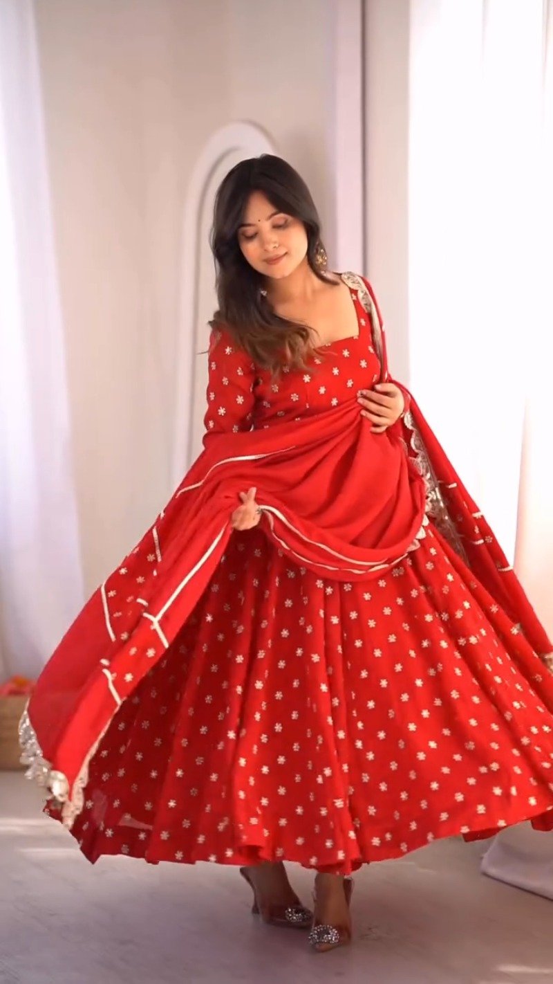 Scarlet Radiance Floral Embellished Anarkali Set