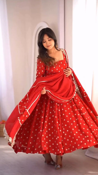 Scarlet Radiance Floral Embellished Anarkali Set