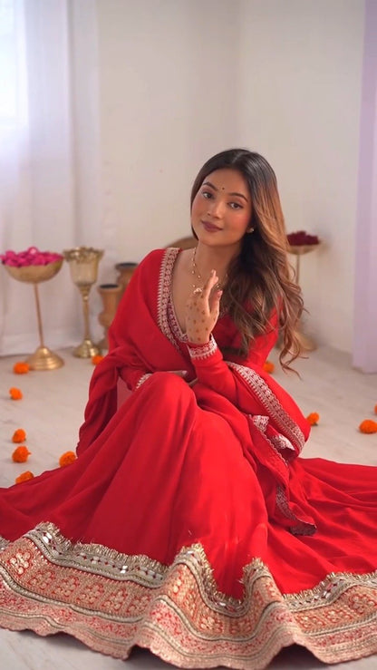 Scarlet Radiance Embroidered Georgette Anarkali Gown