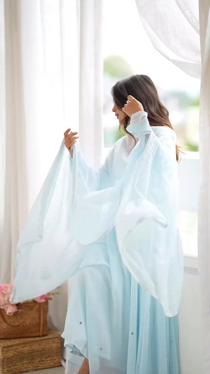 Ethereal Sky Blue Georgette Anarkali Suit Set – A Whisper of Serenity