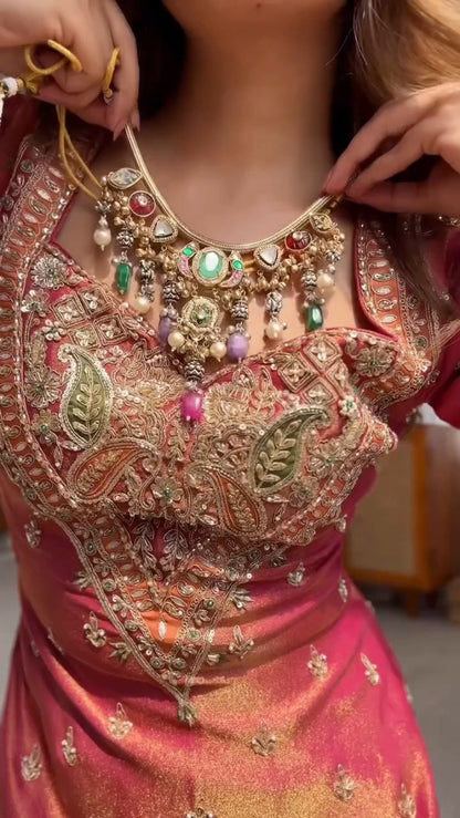 Scarlet Radiance Embroidered Sharara Set with Scalloped Dupatta