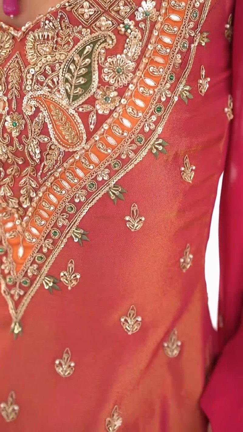 Scarlet Radiance Embroidered Sharara Set with Scalloped Dupatta