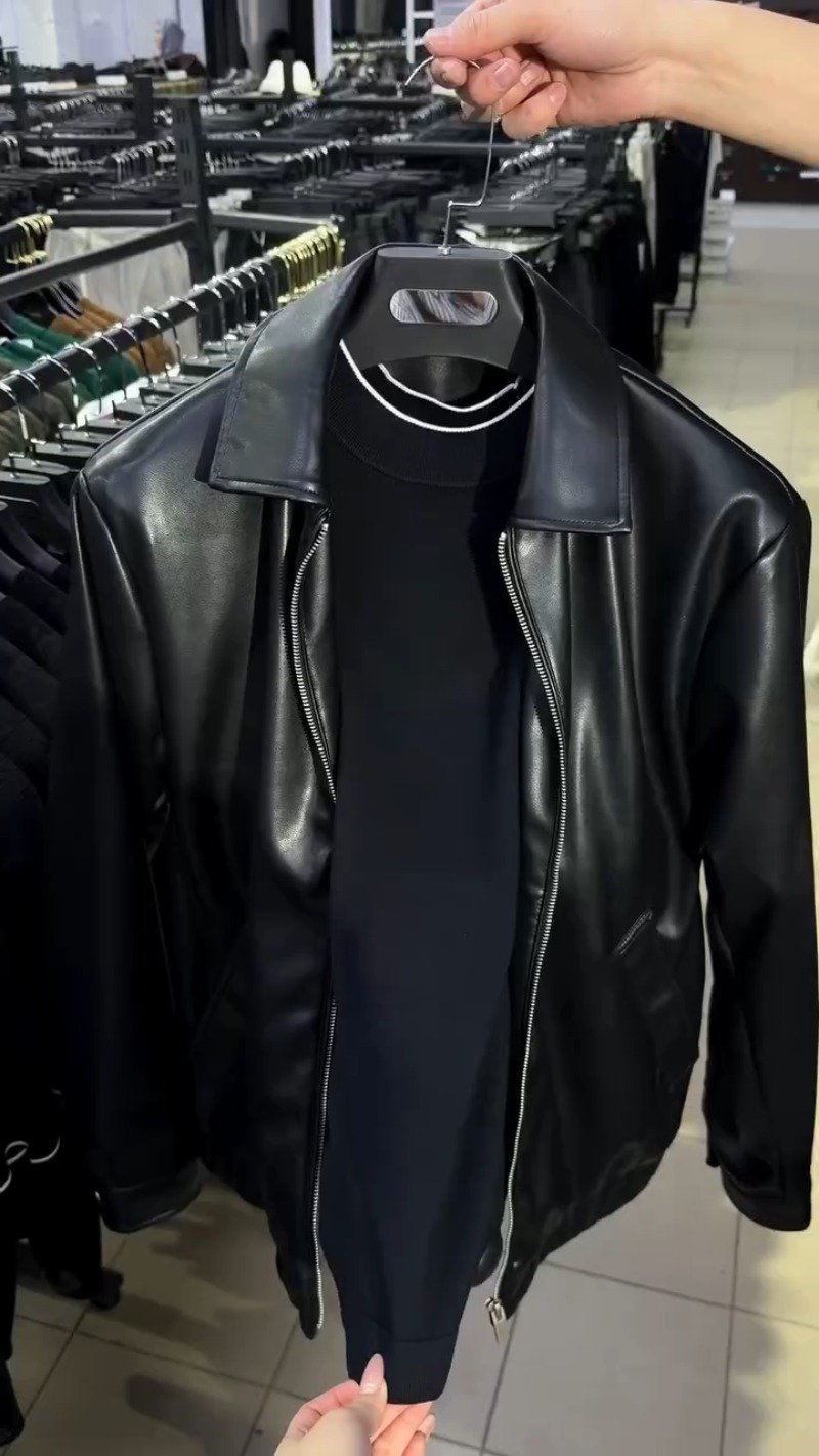 Modern Urban Aesthetic Leather Jacket and Trousers Ensemble
