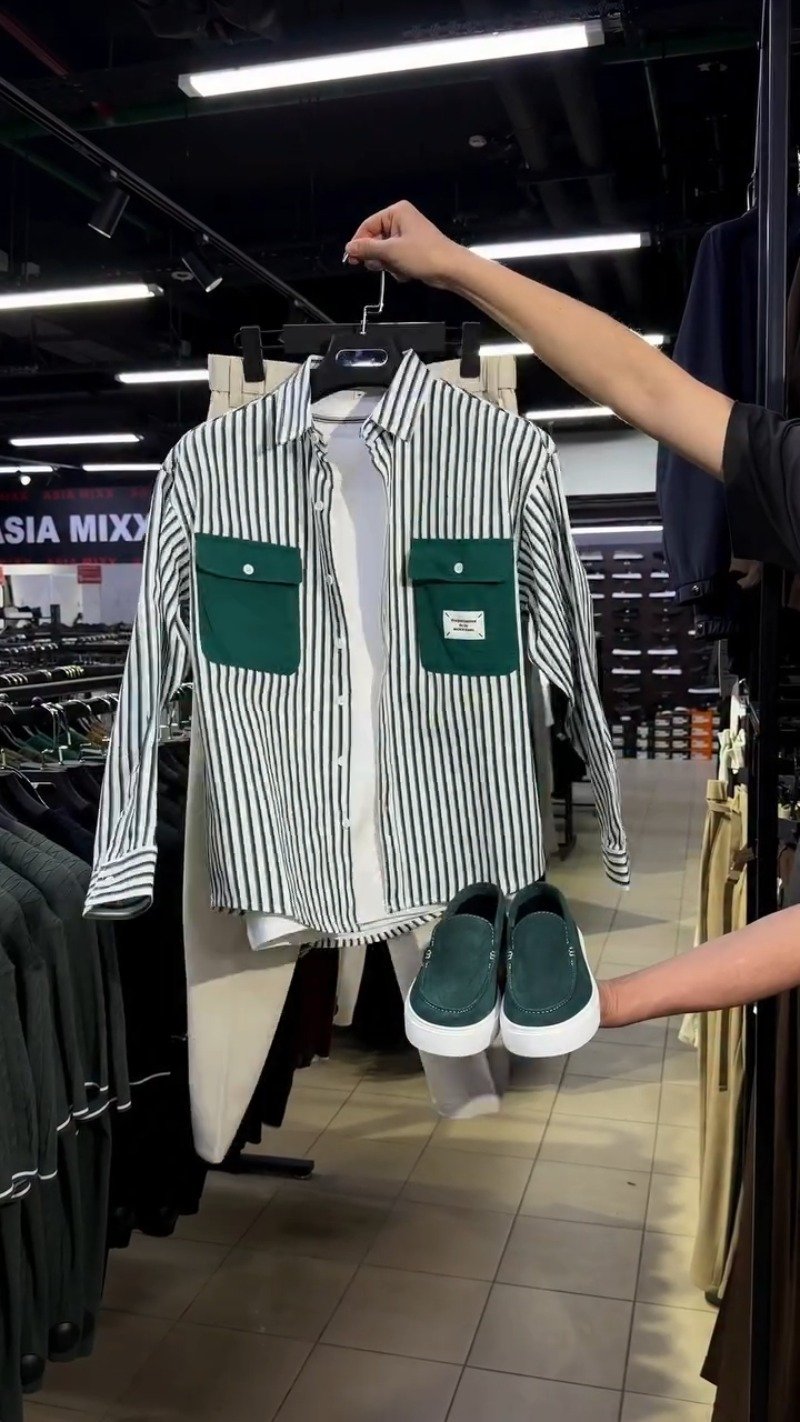 Urban Utility Stripe Shirt & Trouser Set with Matching Slip-ons