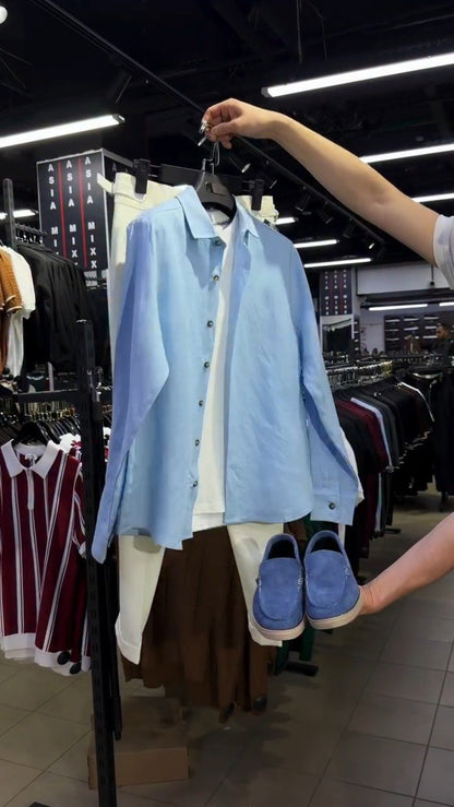 Urban Minimalist Men's Co-ord Set with Matching Loafers – Available in Light Blue, Black, Maroon & White