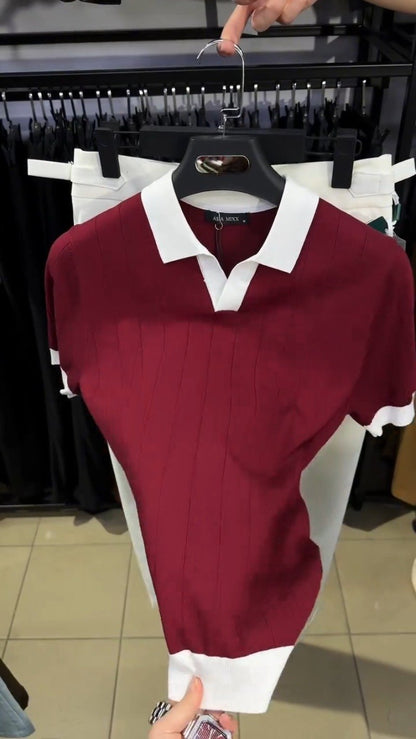 Sophisticated Men's Ribbed Polo & Suede Mule Set – Available in Classic Burgundy & Cream