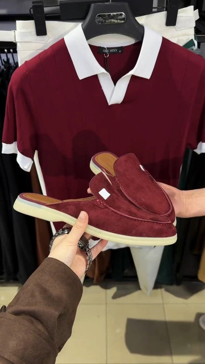 Sophisticated Men's Ribbed Polo & Suede Mule Set – Available in Classic Burgundy & Cream