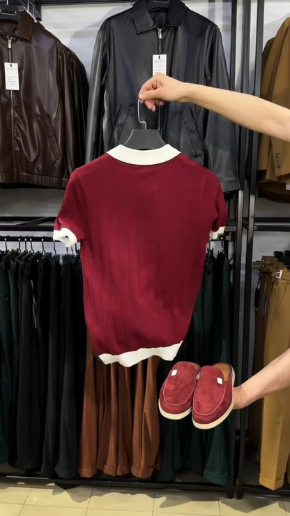 Sophisticated Men's Ribbed Polo & Suede Mule Set – Available in Classic Burgundy & Cream