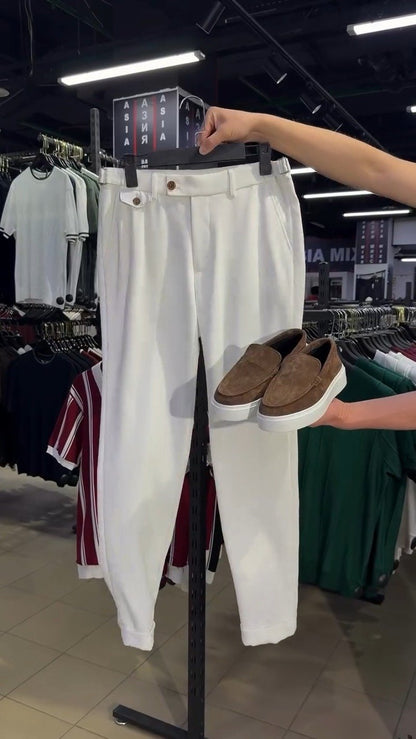 Urban Sophisticate Ribbed Knit Tee & Chino Set – Earthy Brown & Crisp White