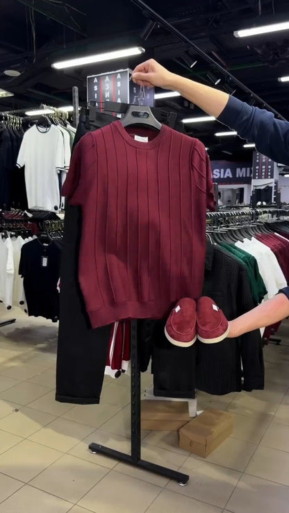 Minimalist Ribbed Knit Tee & Trouser Co-ord Set – Available in White, Brown, & Maroon