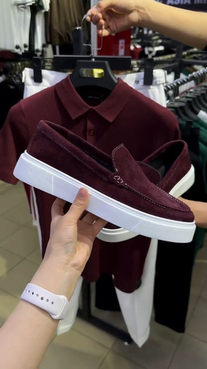 Sophisticated Ribbed Polo & Slip-On Ensemble – Available in Maroon & White