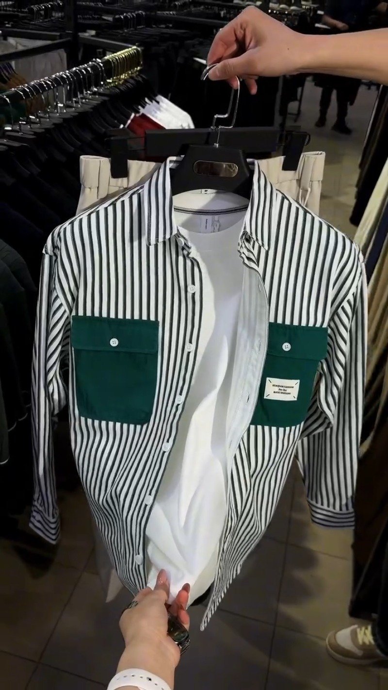 Urban Chic Striped Button-Down Shirt and Trouser Ensemble