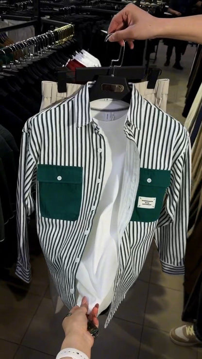 Urban Chic Striped Button-Down Shirt and Trouser Ensemble