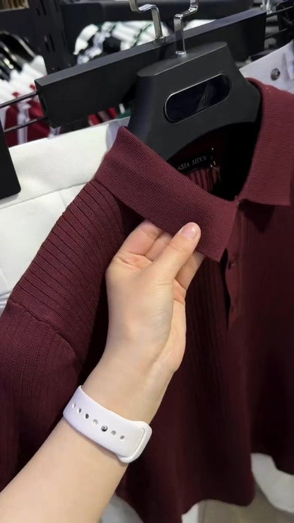 Minimalist Ribbed Polo & Trouser Co-ord Set – Available in Burgundy & Classic White