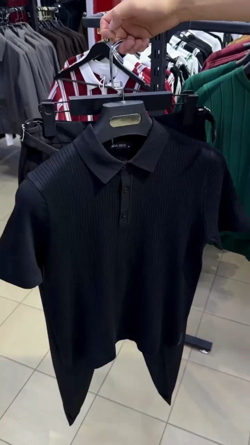 Minimalist Ribbed Polo Shirt & Trouser Set – Black