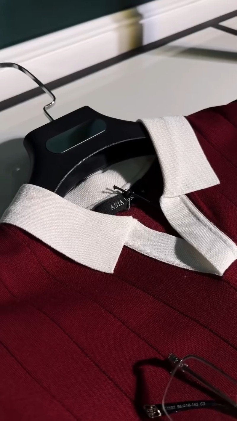 Modern Minimalist Polo-Style Co-ord Set in Deep Burgundy & Beige – Available in Burgundy & Beige