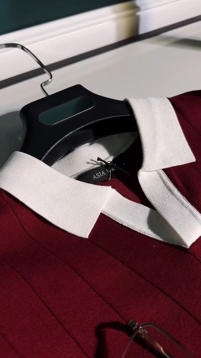 Modern Minimalist Polo-Style Co-ord Set in Deep Burgundy & Beige – Available in Burgundy & Beige