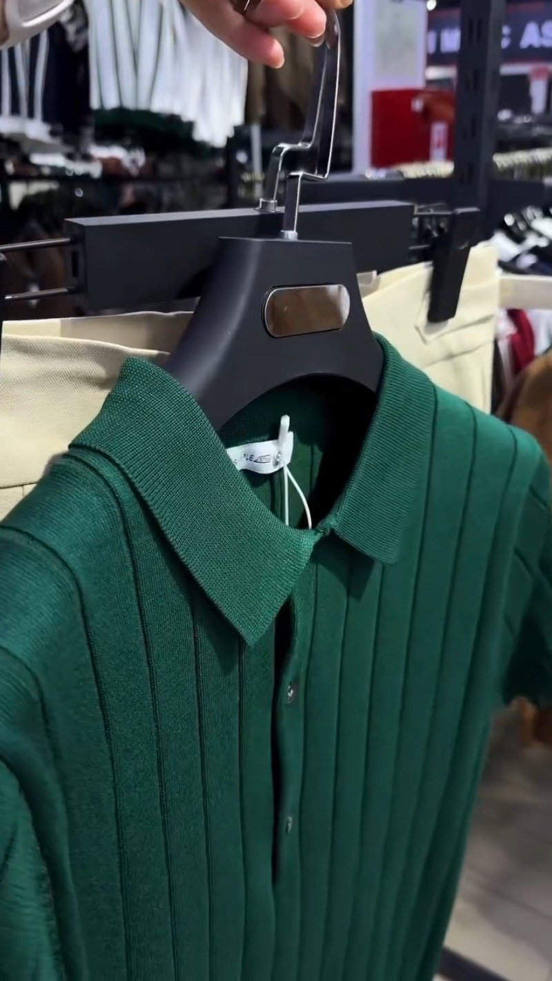 Modern Minimalist Ribbed Polo & Trouser Set – Available in Dark Forest Green & Classic Cream