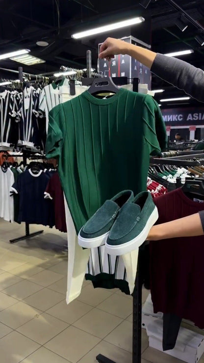 Emerald Green Ribbed Knit Co-ord Set with Matching Suede Loafers – Available in Emerald Green & Burgundy