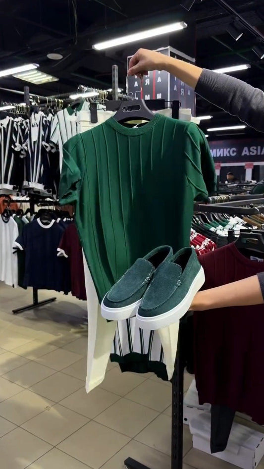 Emerald Green Ribbed Knit Co-ord Set with Matching Suede Loafers – Available in Emerald Green & Burgundy