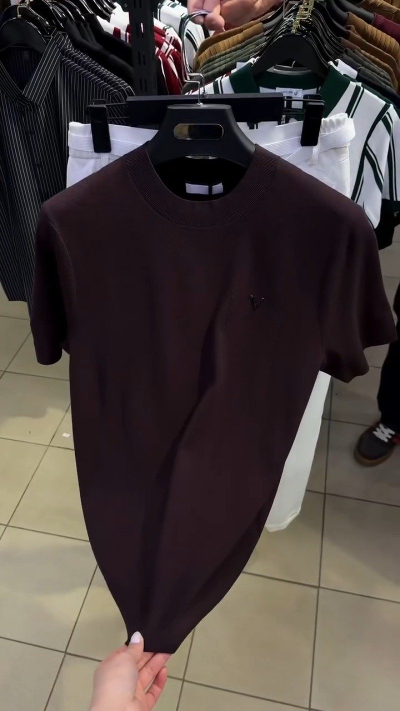 Minimalist Espresso Brown Textured Cotton Tee with White Trousers – Available in Espresso Brown