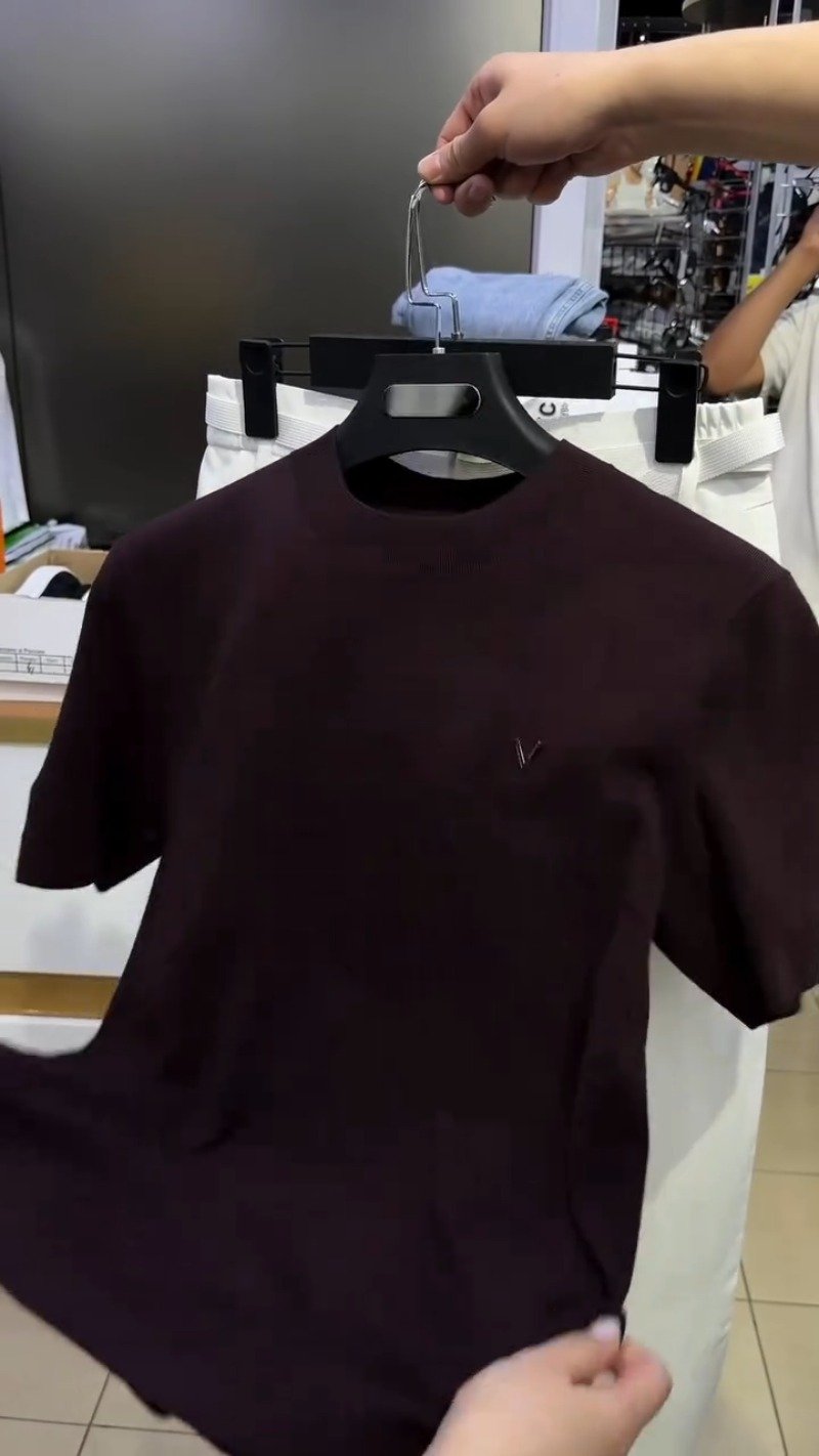 Minimalist Espresso Brown Textured Cotton Tee with White Trousers – Available in Espresso Brown