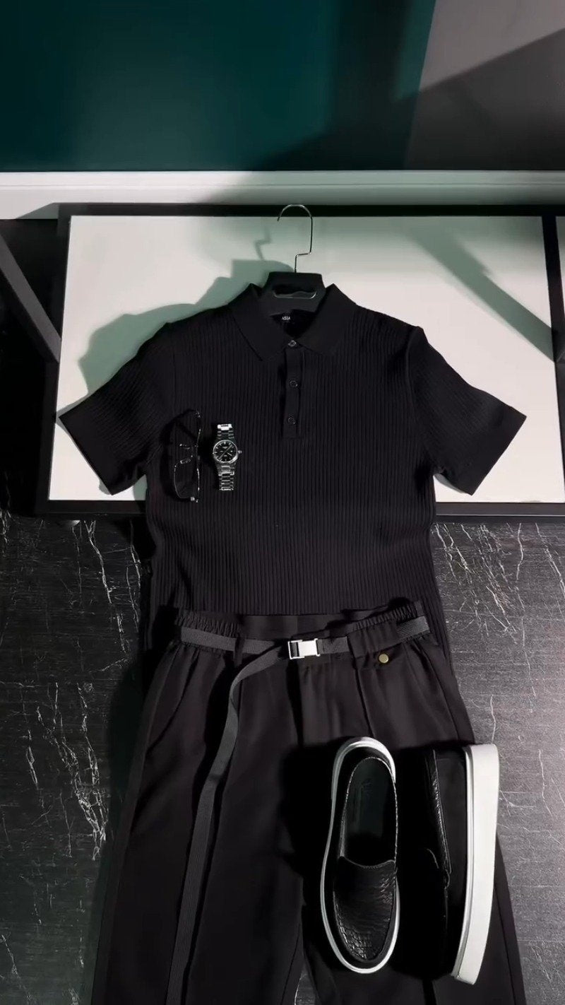 Minimalist Urban Co-ord Set with Ribbed Polo & Utility Trousers