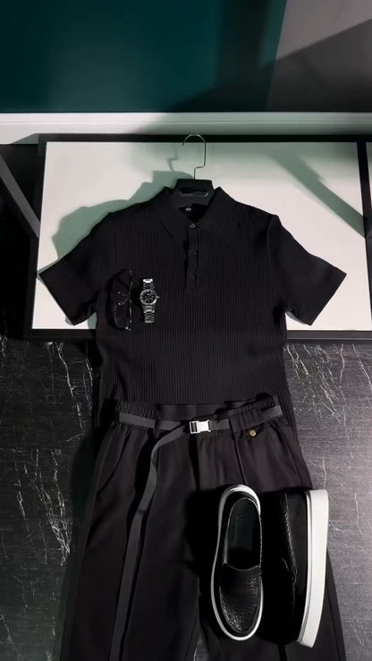 Minimalist Urban Co-ord Set with Ribbed Polo & Utility Trousers