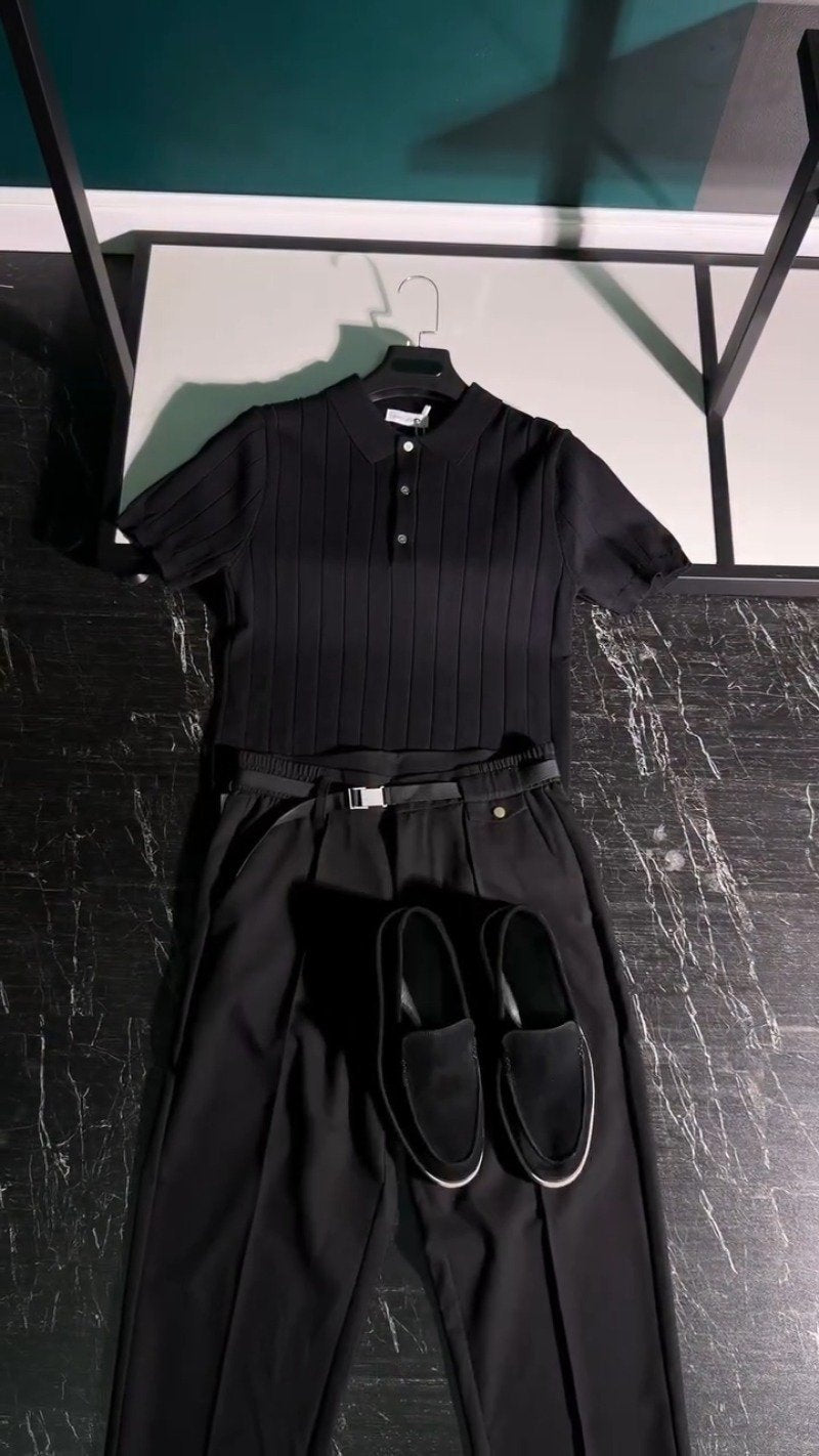 Urban Monochrome Ribbed Polo & Trouser Co-ord Set