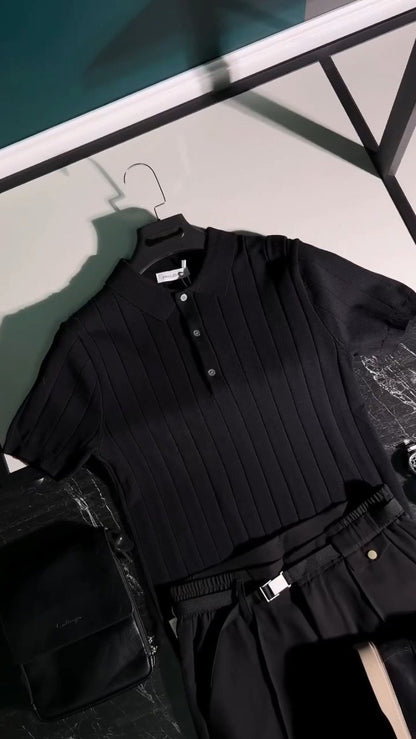 Urban Monochrome Ribbed Polo & Trouser Co-ord Set
