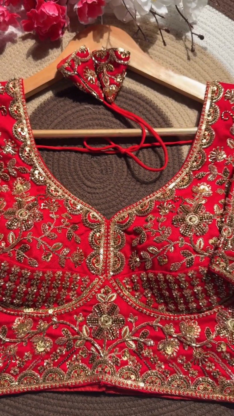 Opulent Hand-Embellished Zardosi Designer Blouse – Available in Red, Purple, Teal & Burnt Orange