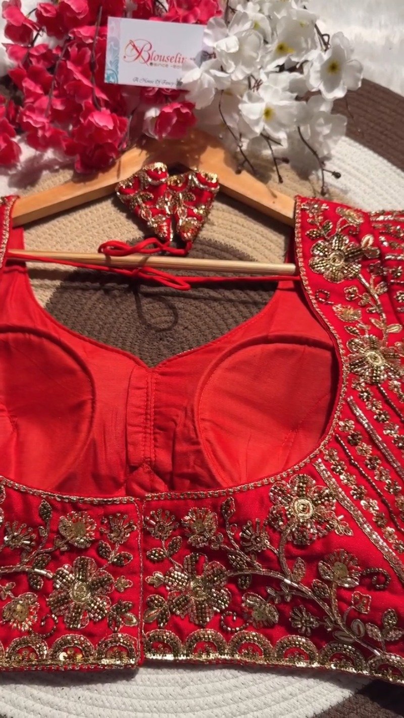 Opulent Hand-Embellished Zardosi Designer Blouse – Available in Red, Purple, Teal & Burnt Orange