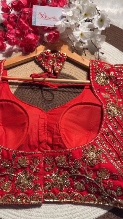 Opulent Hand-Embellished Zardosi Designer Blouse – Available in Red, Purple, Teal & Burnt Orange