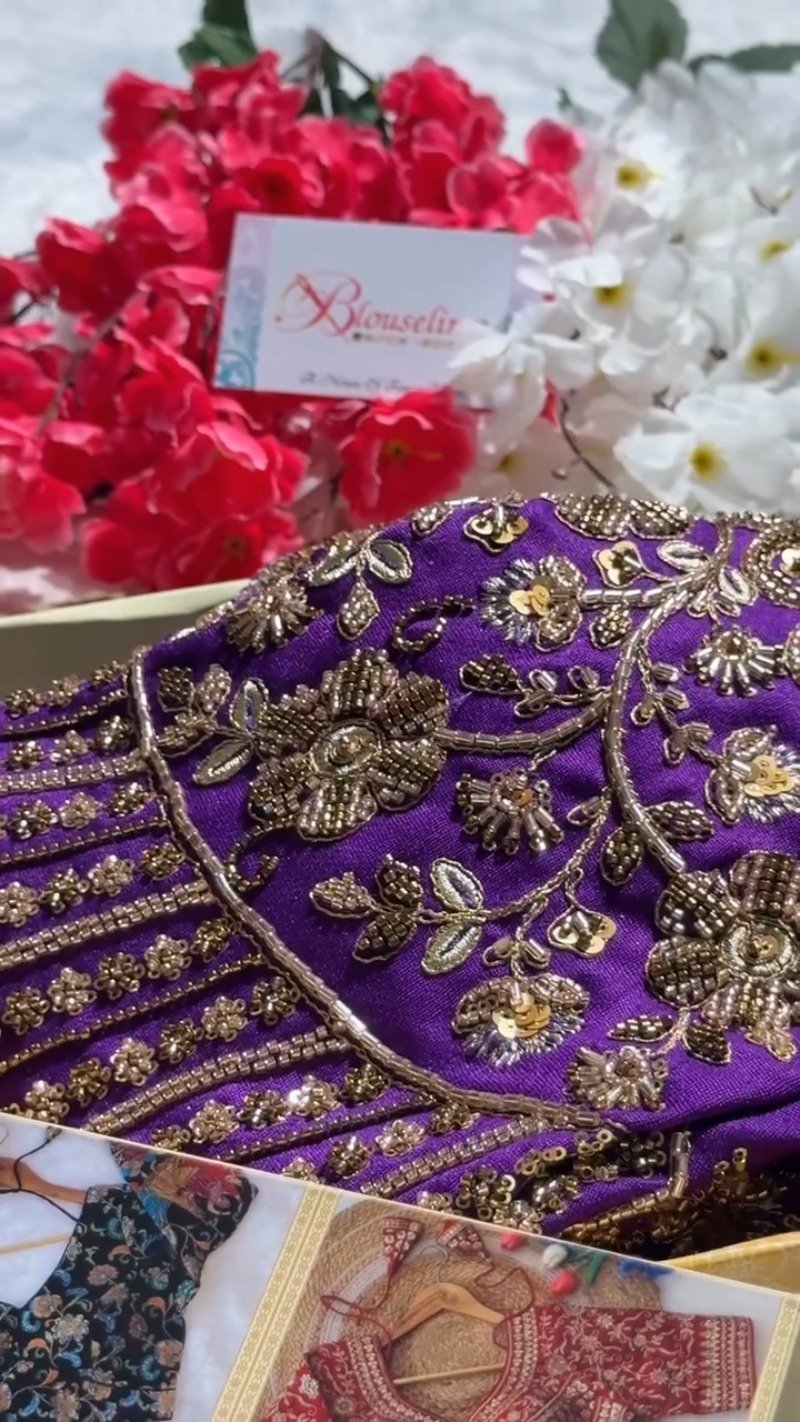 Opulent Hand-Embellished Zardosi Designer Blouse – Available in Red, Purple, Teal & Burnt Orange