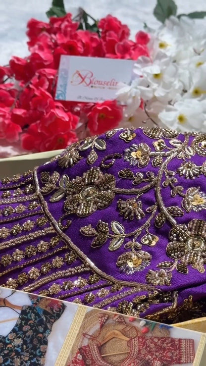 Opulent Hand-Embellished Zardosi Designer Blouse – Available in Red, Purple, Teal & Burnt Orange
