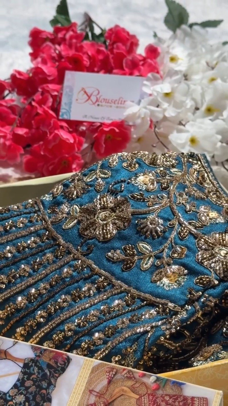 Opulent Hand-Embellished Zardosi Designer Blouse – Available in Red, Purple, Teal & Burnt Orange