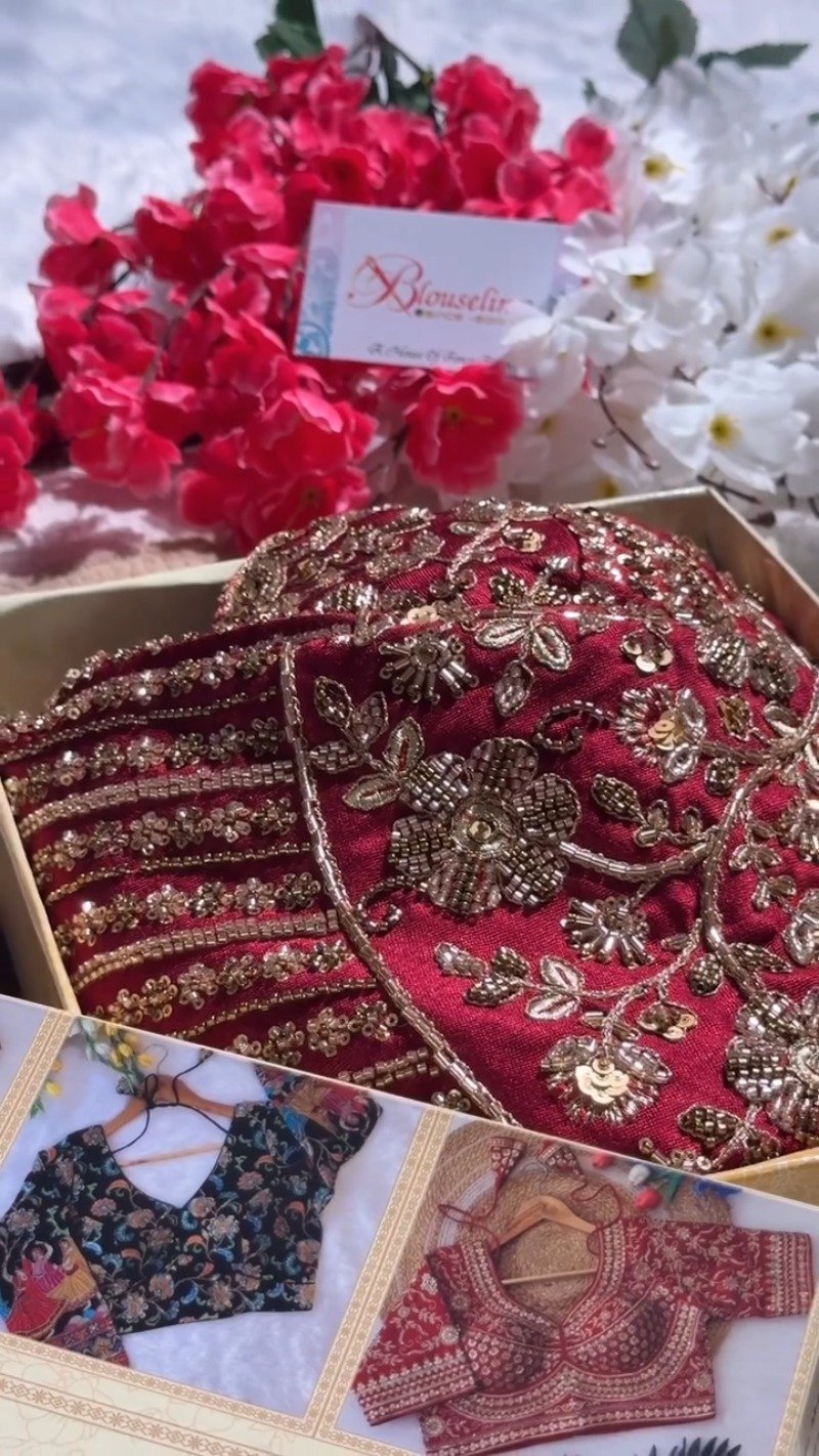 Opulent Hand-Embellished Zardosi Designer Blouse – Available in Red, Purple, Teal & Burnt Orange