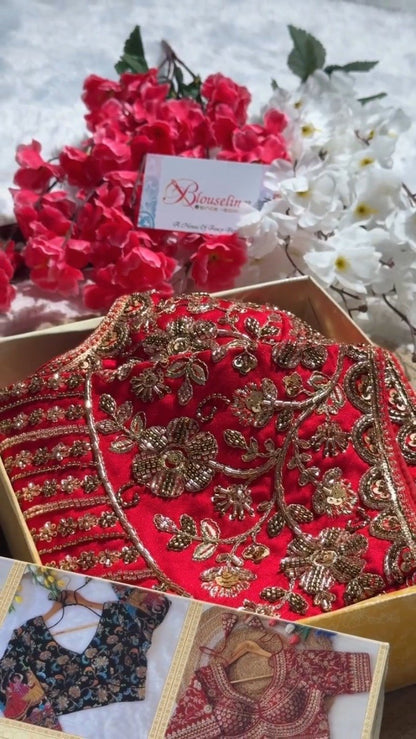 Opulent Hand-Embellished Zardosi Designer Blouse – Available in Red, Purple, Teal & Burnt Orange