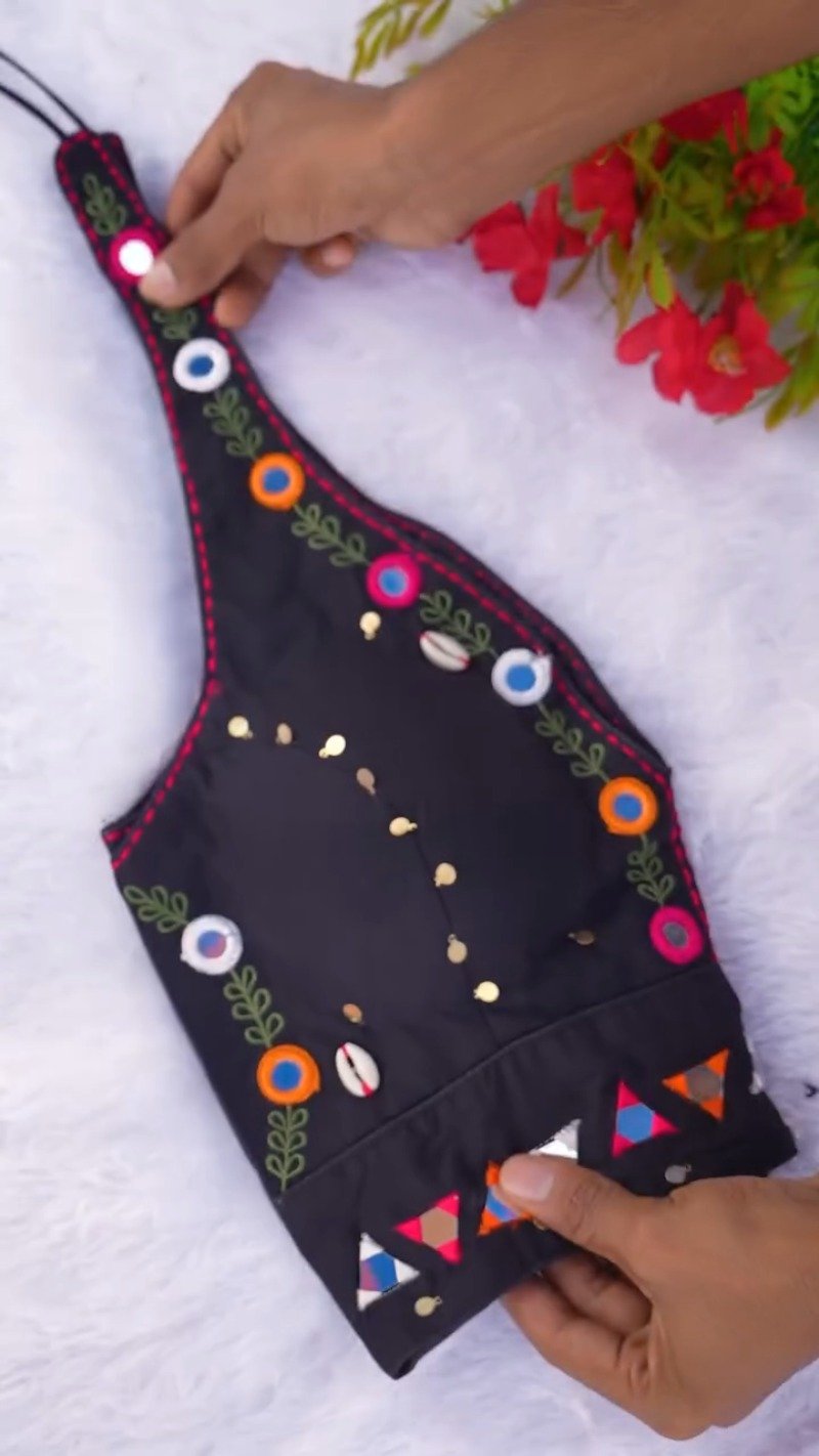 Boho-Chic Mirror Work Halter Neck Crop Top – A Summer Essential