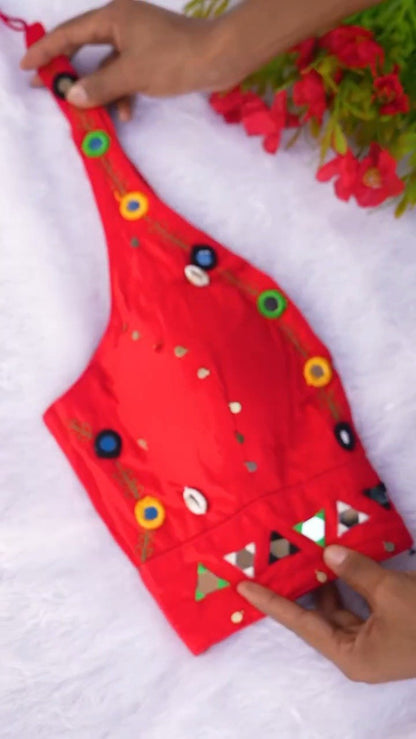 Boho-Chic Mirror Work Halter Neck Crop Top – A Summer Essential