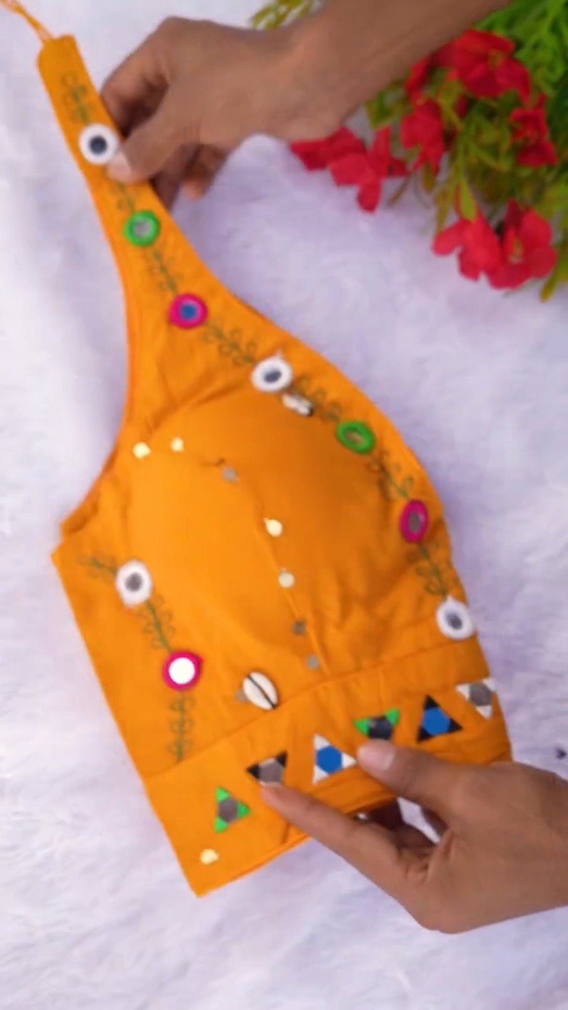 Boho-Chic Mirror Work Halter Neck Crop Top – A Summer Essential