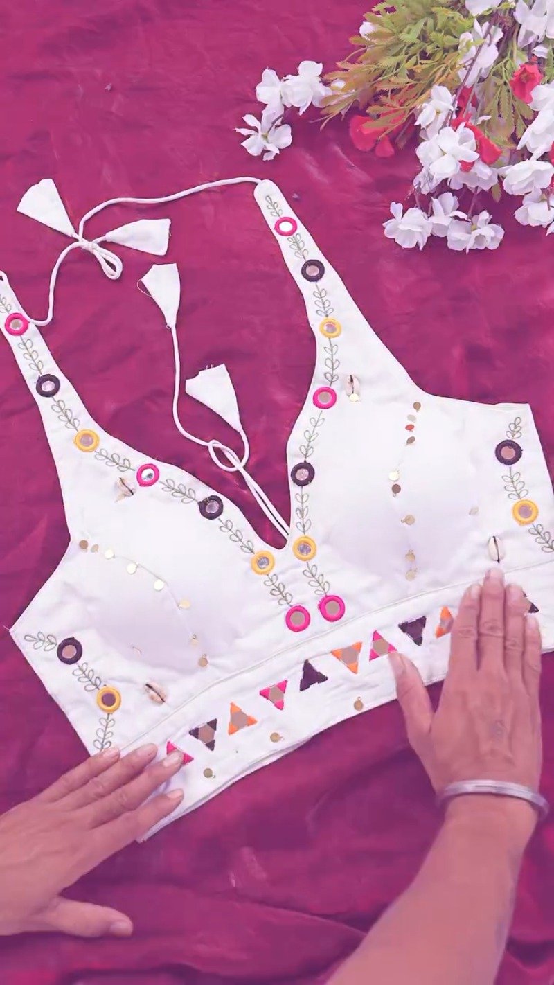 Boho-Chic Mirror Work Halter Neck Crop Top – A Summer Essential